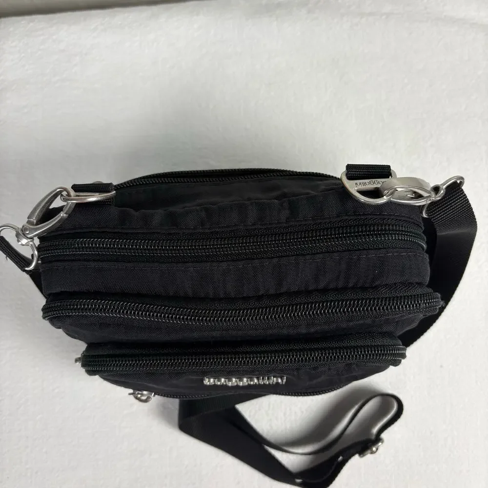 Baggallini Triple Zip Bagg Black Nylon Crossbody Travel Organizer Adjustable